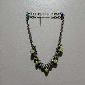 Silver and Green Beaded Necklace